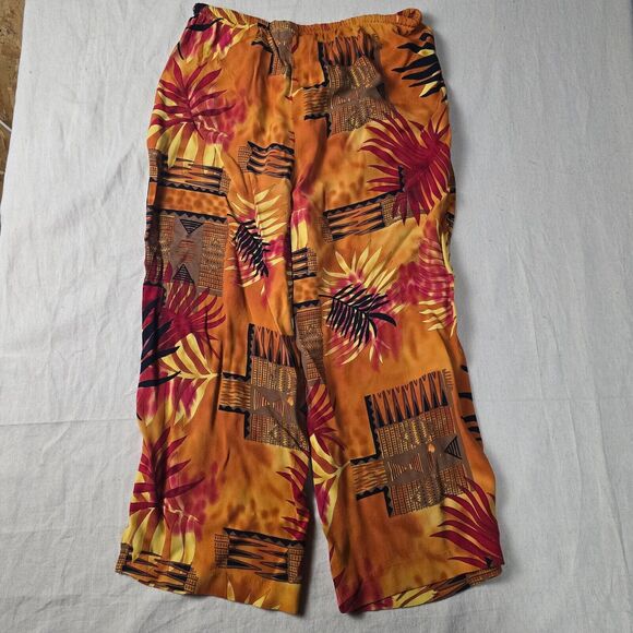 Clio Women's High-Rise Cropped Pants | Orange Floral | Size Medium | Linen Blend - Picture 2 of 14